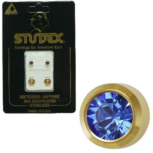 Birthstone Studs - Reg Bezel Gold - September / Sapphire